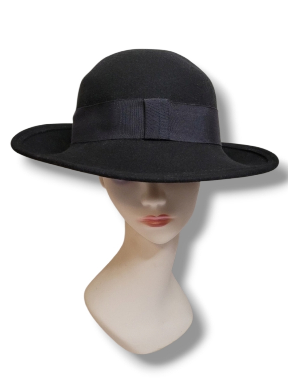 Bollman Vintage Black Dress Hat Wool Doeskin Pelt Grosgrain Band